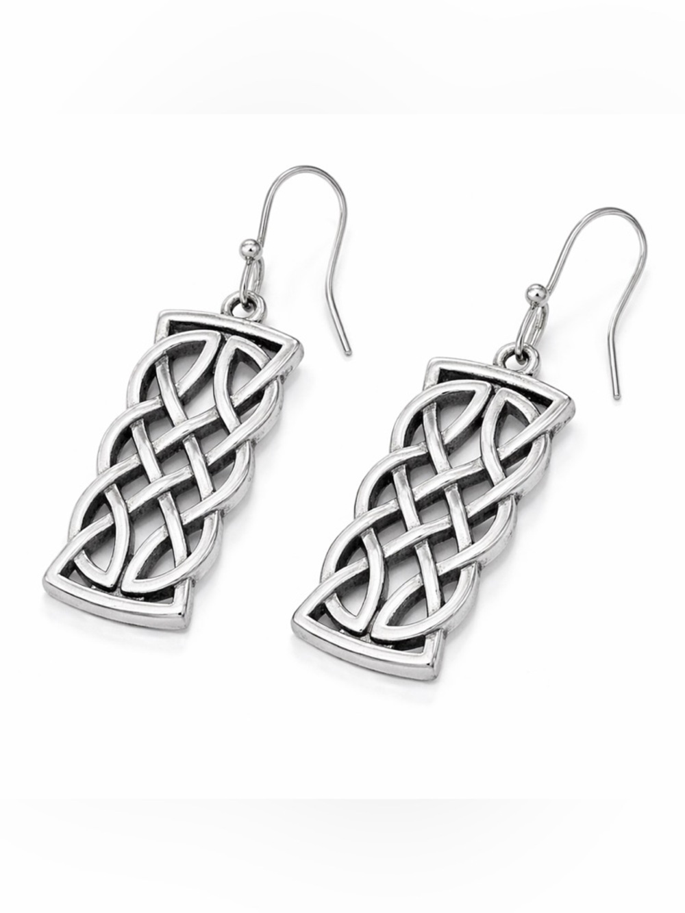 Silver Celtic Knot Dangle Earrings Rectangular Drop 1.57in - Picture 2 of 2